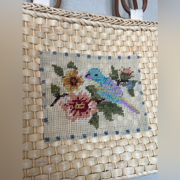 Vintage Raffia Straw Needlepoint Grannycore Handbag - Picture 6 of 6